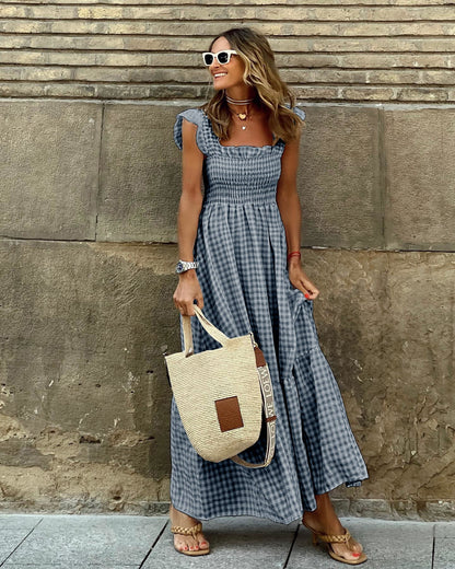 Sabrina - Maxi dress with square print for an elegant spring