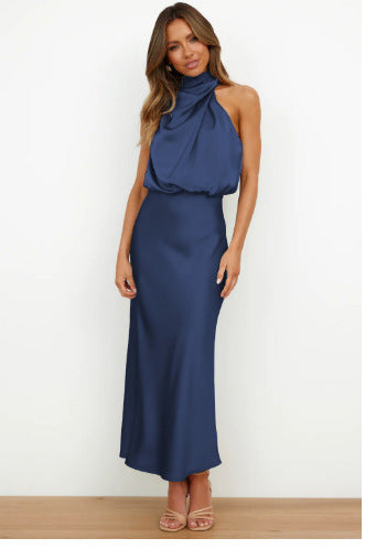 Sabrina - Satin midi dress with asymmetrical one-shoulder design