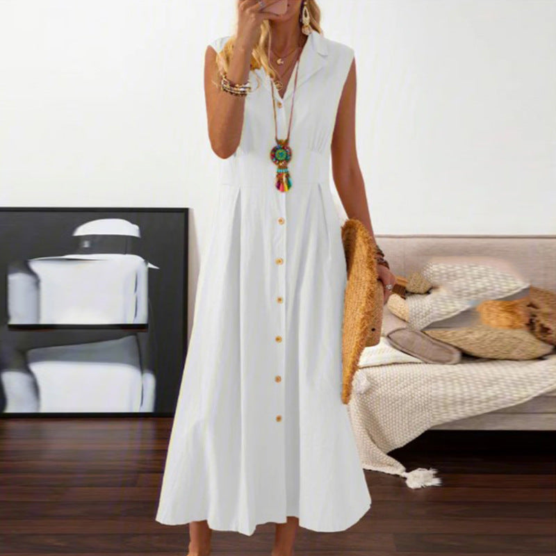 Luna - Vestido midi sin mangas y con botones