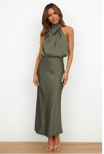 Sabrina - Satin midi dress with asymmetrical one-shoulder design