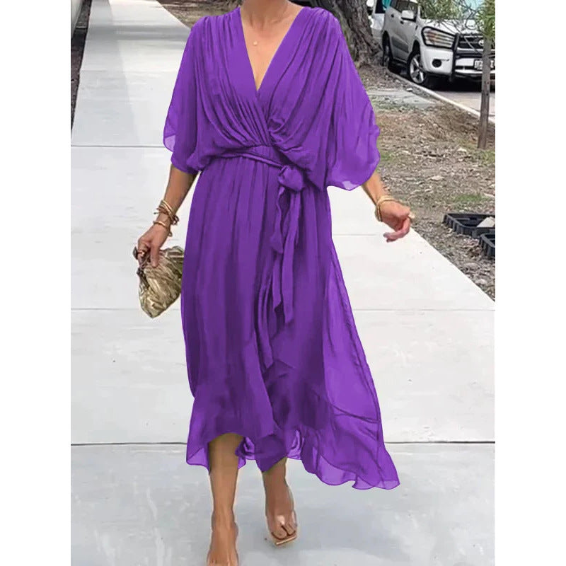 Sabrina - Flowing V-neck dress with adjustable belt