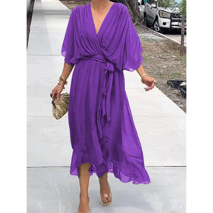 Sabrina - Flowing V-neck dress with adjustable belt