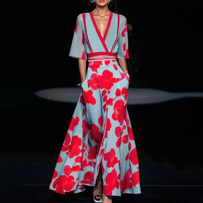 Sabrina - Floral maxi dress with v-neck and wide sleeves