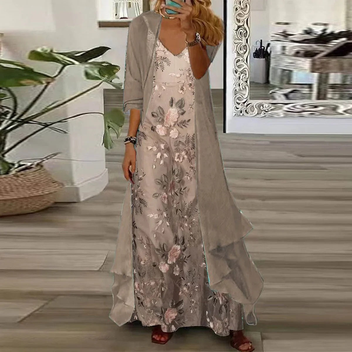 Sabrina - Floral chiffon maxi dress with flowing drape
