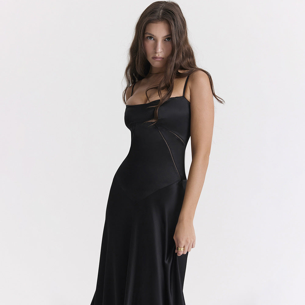 Selena - Maxi abito in raso con spalline sottili