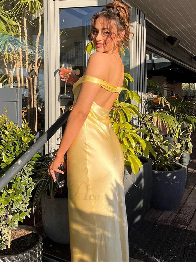 Seraphina™ | Satin Off-Shoulder Maxi Dres