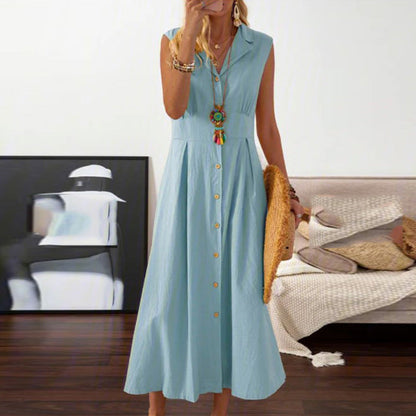 Luna - Vestido midi sin mangas y con botones