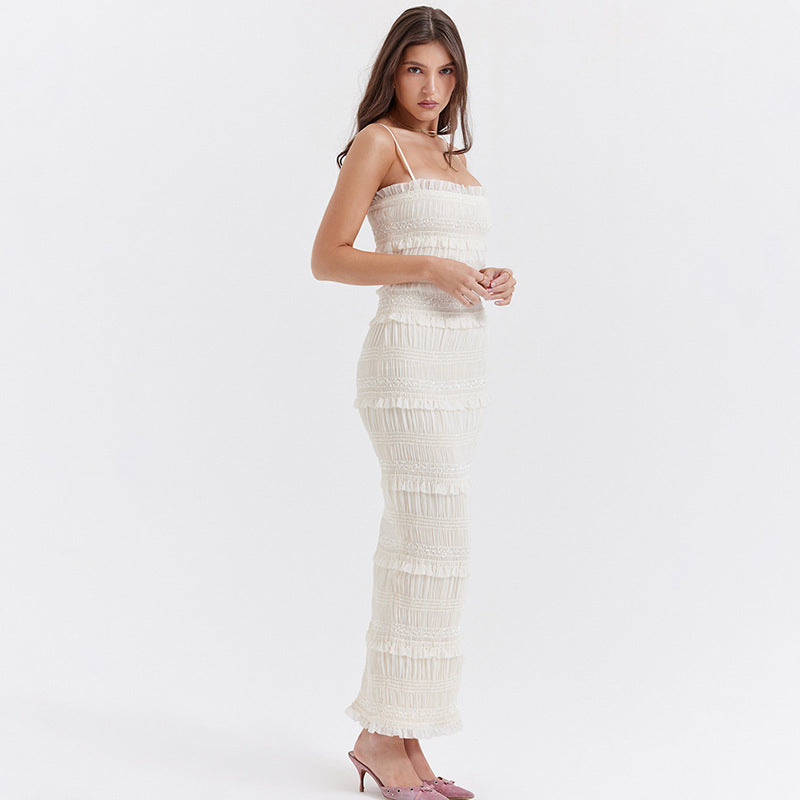 Elisa - Abito lungo in pizzo con spalline