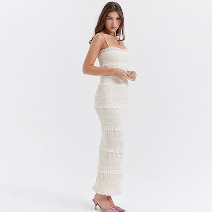 Elisa - Abito lungo in pizzo con spalline