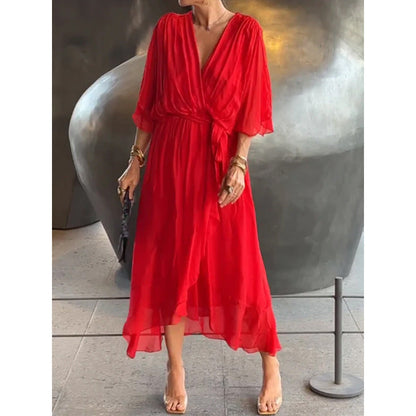Sabrina - Flowing V-neck dress with adjustable belt