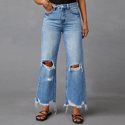 Elisa | Jeans a vita alta in stile europeo e americano con strappi ed effetto water washed