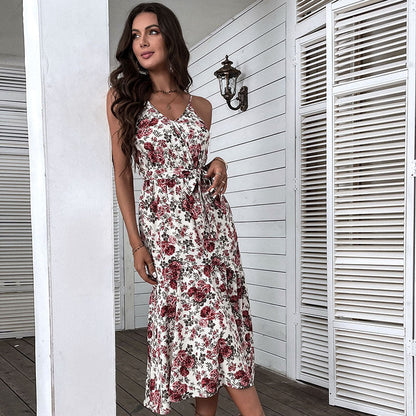 Magdalena | Abito midi senza spalline da donna con stampa floreale