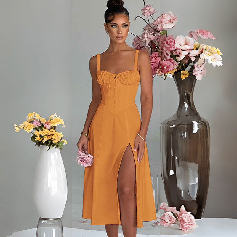 Renata - Abito midi con corsetto e apertura