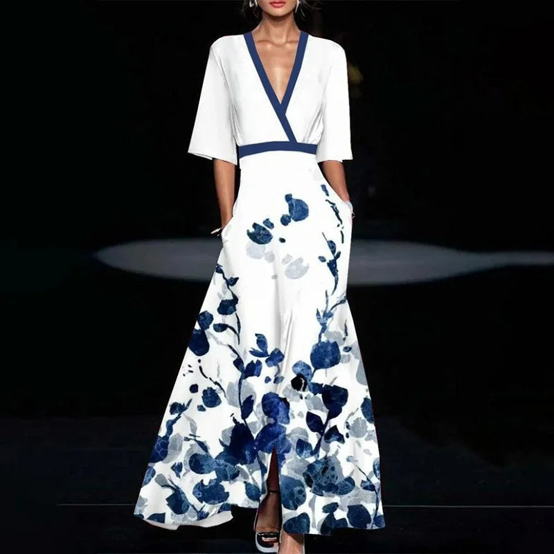 Sabrina - Floral maxi dress with v-neck and wide sleeves