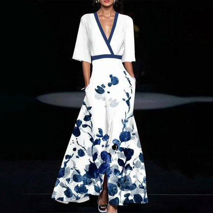 Sabrina - Floral maxi dress with v-neck and wide sleeves