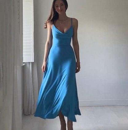 Loida - Blue sleeveless midi dress