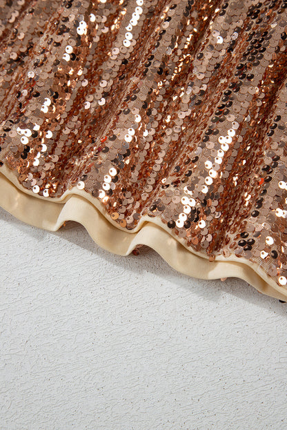 Elena | Vestito corto con paillettes dorate a maniche lunghe