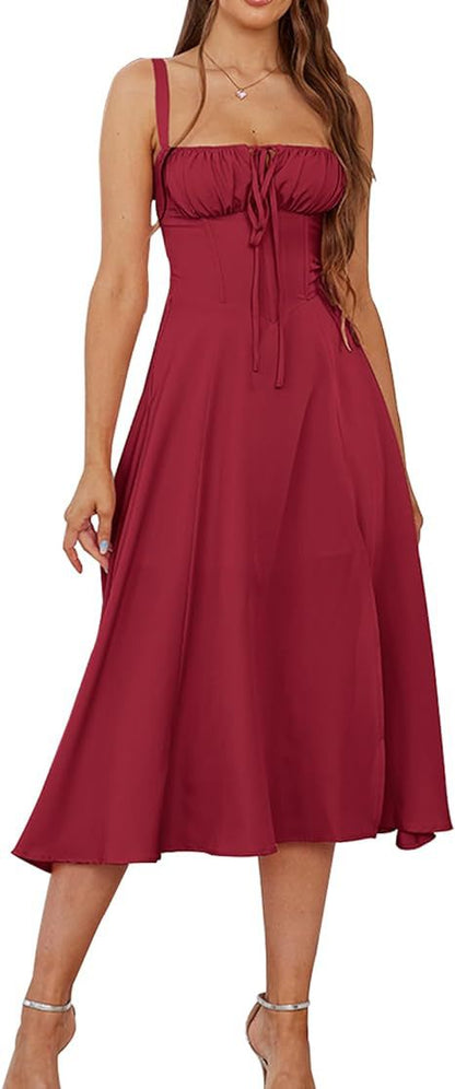 Sienna™ – Light Pink Midi Sundress with Spaghetti Straps