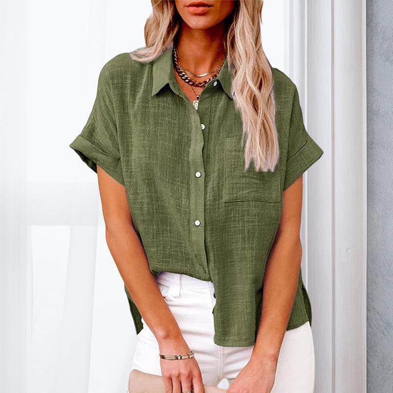 Casual Linen Short Sleeve Blouse