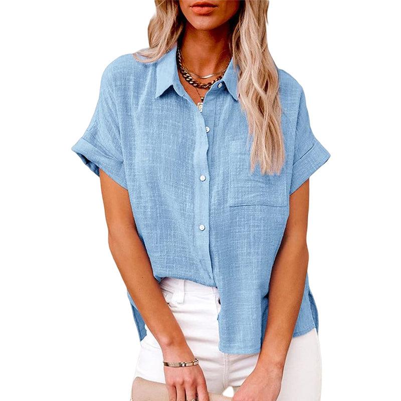Casual Linen Short Sleeve Blouse
