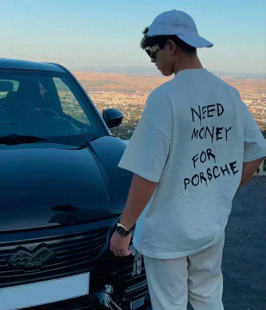 Mark | T-shirt vintage da uomo in cotone "Need Money For Porsche".