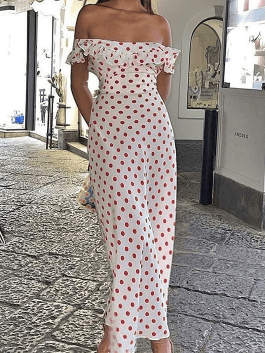 Lunetta™ | Ruffle Polka Dot Off-Shoulder Dress