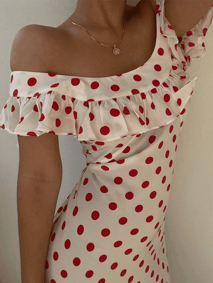 Lunetta™ | Ruffle Polka Dot Off-Shoulder Dress