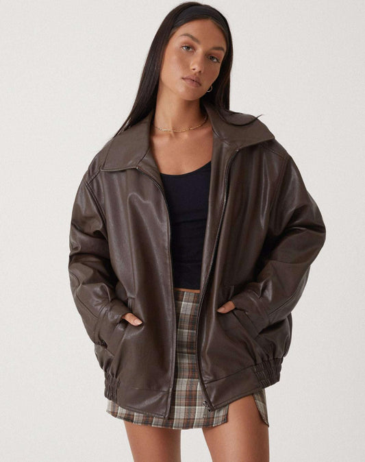 Ivyshape | Oversized Leather Jacket