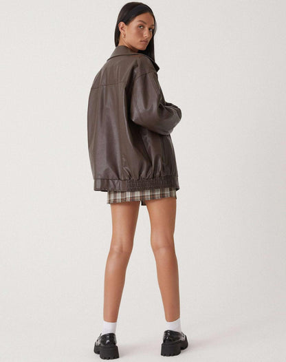 Ivyshape | Oversized Leather Jacket